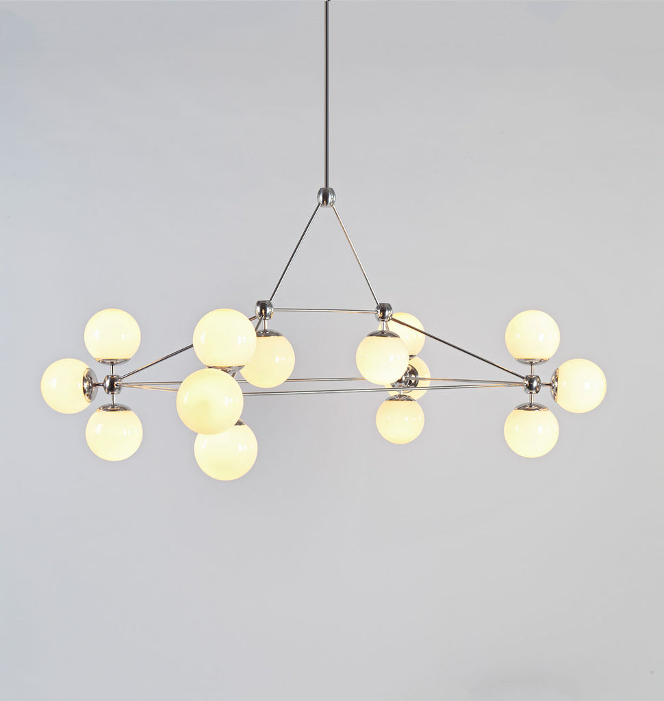 Chandelier - Rectangle, 14 Globes (Polished nickel/Cream)