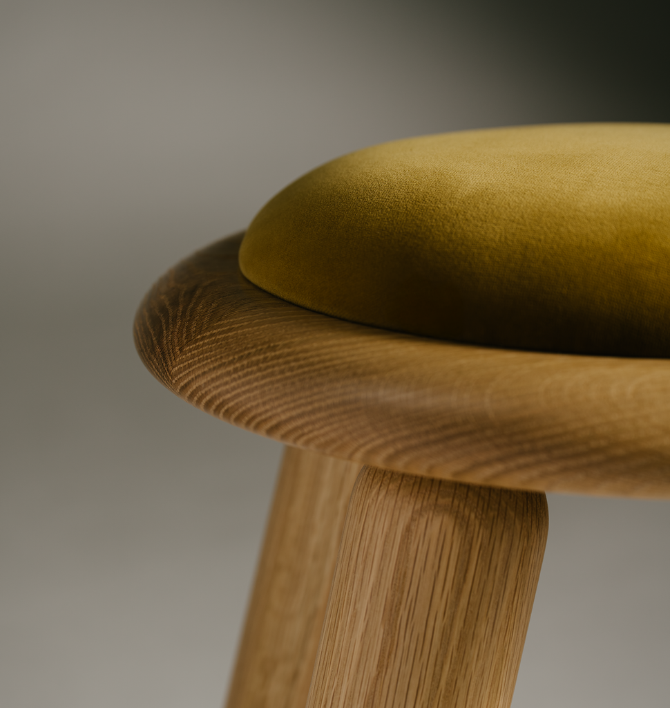 Checa Mini Stool - Velvet - White Oak - Detail