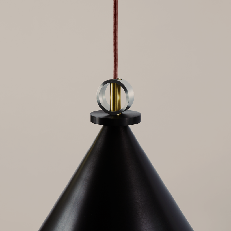 Shape Up Pendant - Cone (Blackened Steel - Currant) Shape Up 3 Piece (Blackened Steel - Currant) Shape Up Double Pendant (Blackened Steel - Currant) 5-Piece Chandelier (Blackened steel cone/Blackened steel hemisphere - Currant)
5-Piece Chandelier (Blackened steel cone/Brushed Brass hemisphere - Currant)
5-Piece Chandelier (Blackened steel cone/Brushed Copper hemisphere - Currant)