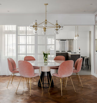 Chandelier   3 Sided, 10 Globes (Brushed brass/Clear) — Hong Kong. Interior by YC Chen. Image by hoo
