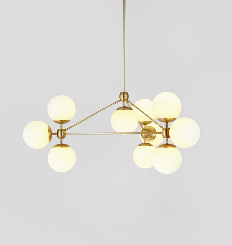 Chandelier - 3 Sided, 10 Globes (Brushed brass/Cream)