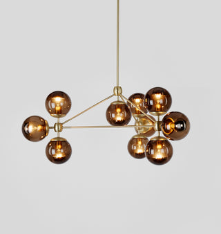Chandelier   3 Sided, 10 Globes (Brushed brass/Smoke)
