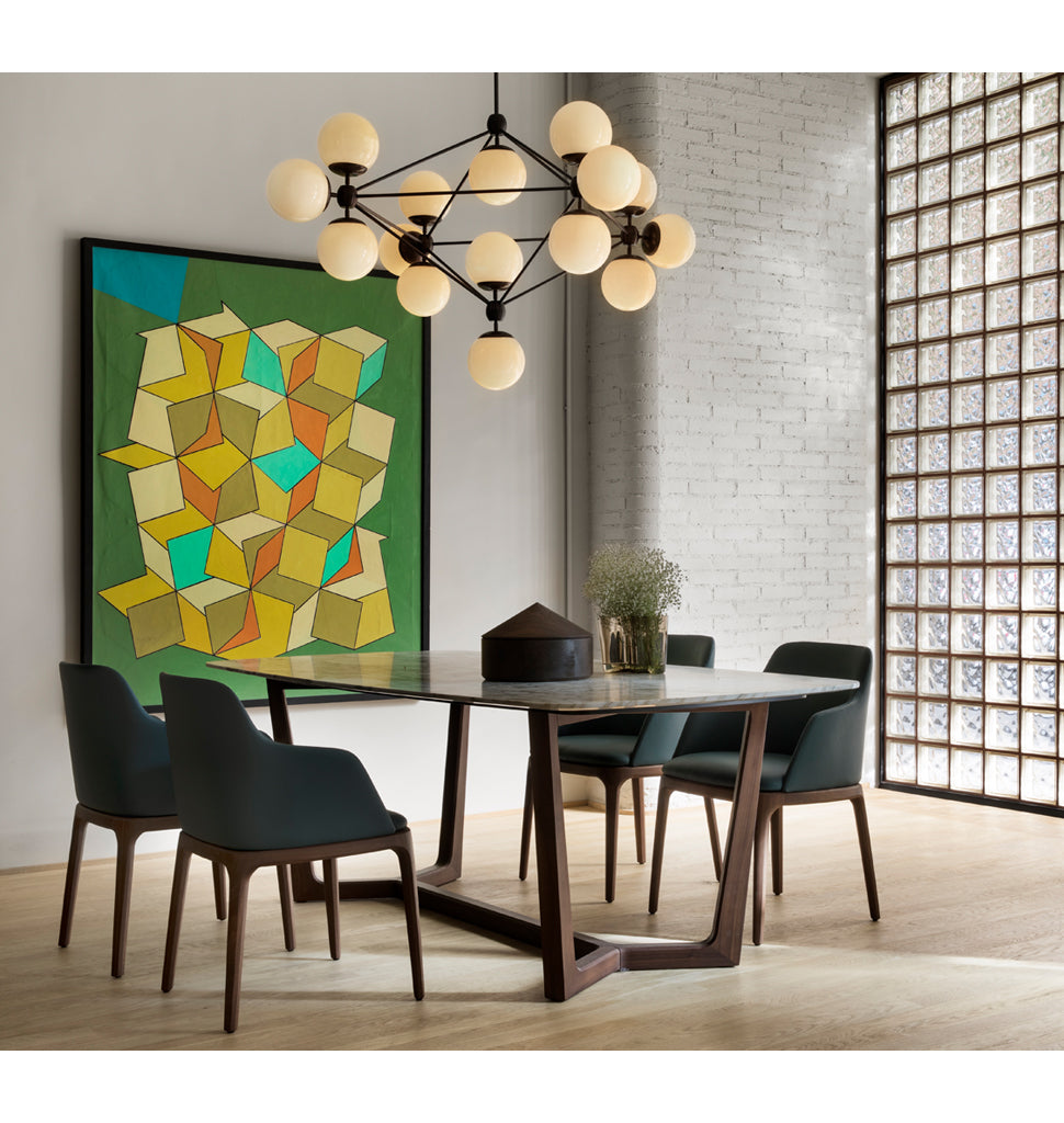 Chandelier - 4 Sided, 15 Globes (Black/Cream) — Naharro Showroom, Madrid, Spain. Image by German Saiz