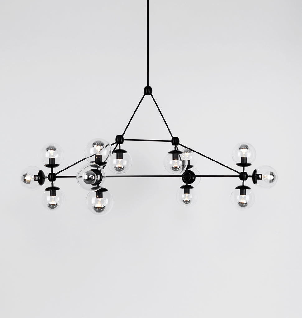 Chandelier - Rectangle, 14 Globes (Black/Clear)