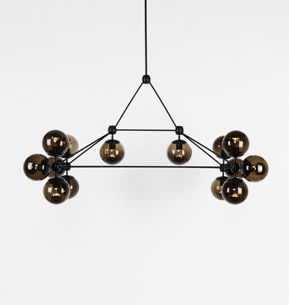 Chandelier - Rectangle, 14 Globes (Black/Smoke) 