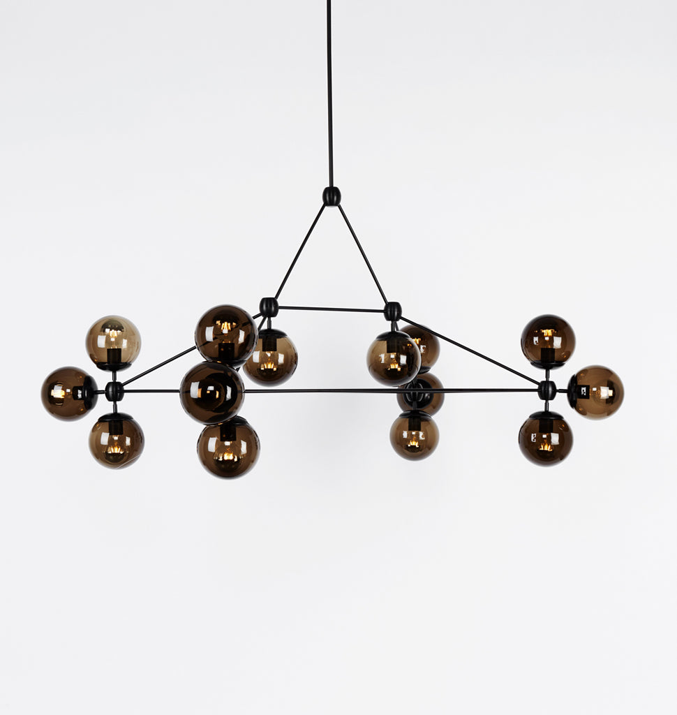 Chandelier - Rectangle, 14 Globes (Black/Smoke) 