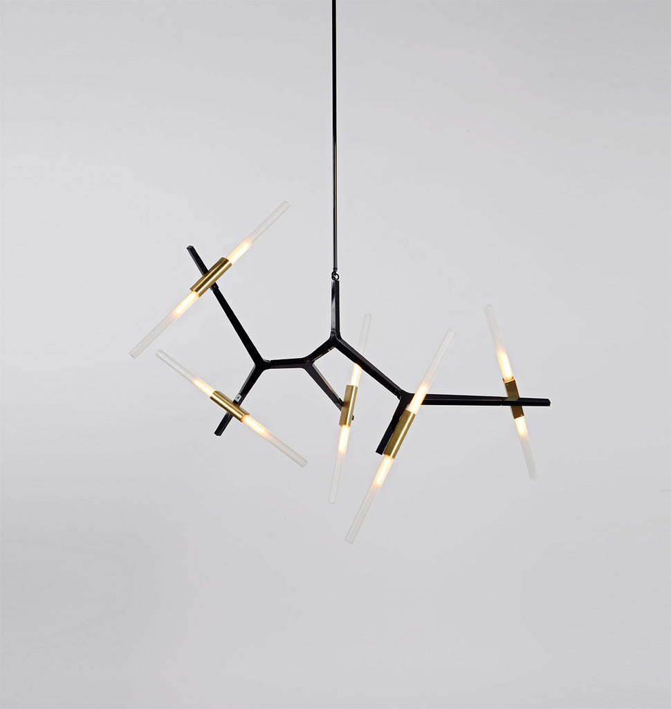 Chandelier - 10 Lights (Custom finish : Brushed brass/Powder-coat black/Straight-cut glass)