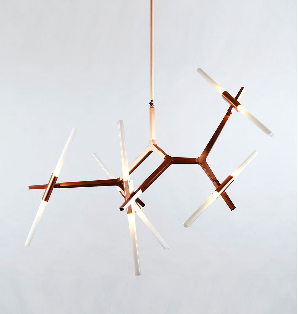 Chandelier - 10 Lights (Brushed copper/Straight-cut glass)