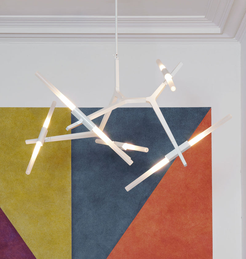 Chandelier - 10 Lights (Powder-coat gray/Straight-cut glass) — Great Jones Street, New York