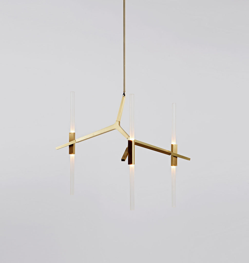 Chandelier - 6 Lights (Brushed brass/Straight-cut glass)