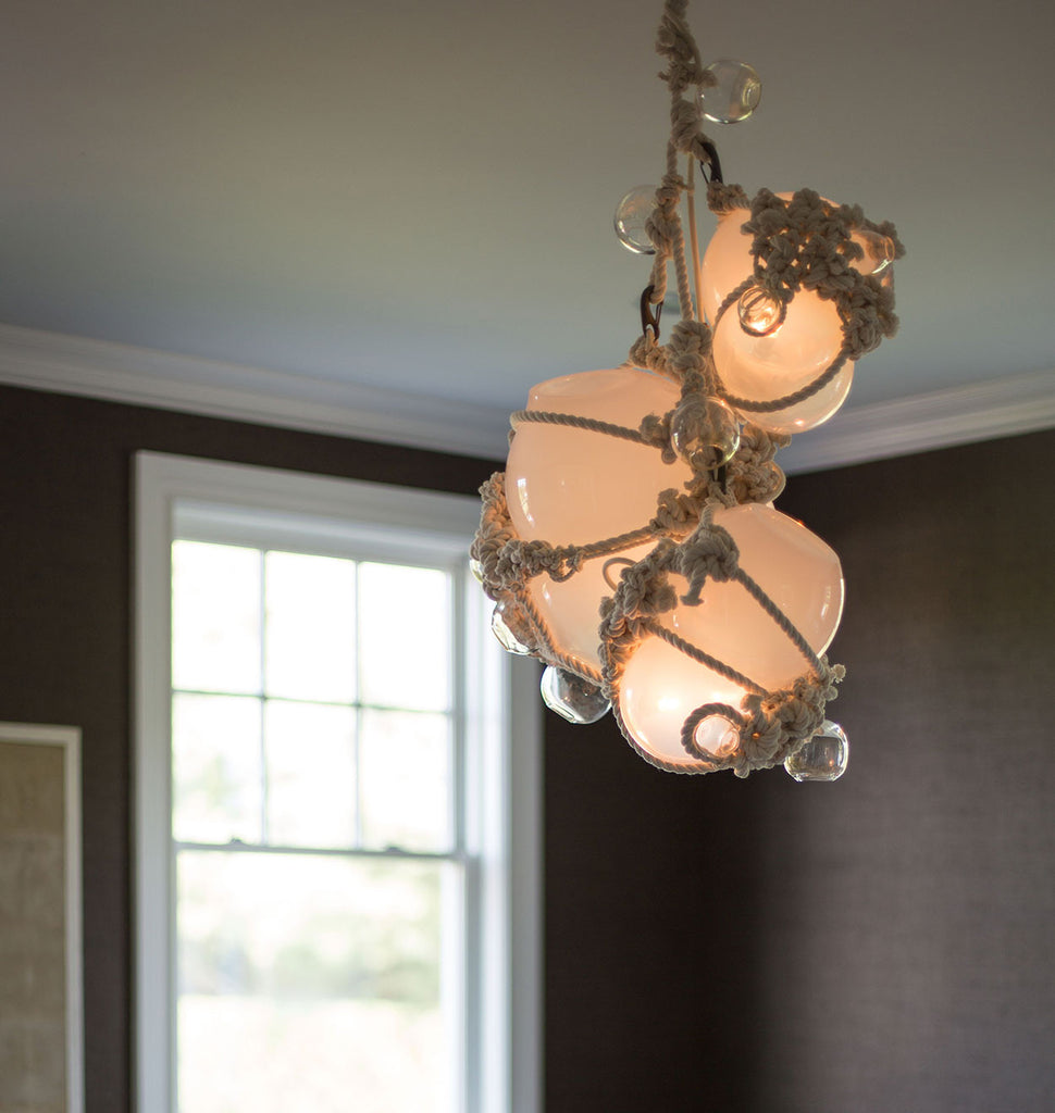 Custom Chandelier - 1 Lg, 2 Sm Bubbles, 5 Barnacles (Natural/Opal w/ Custom Clear Barnacles) — Bridgehampton, New York