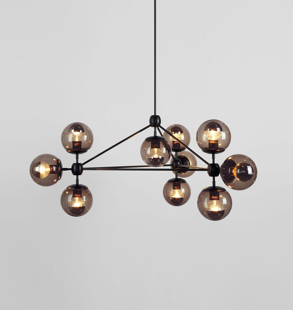 Chandelier - 3 Sided, 10 Globes (Black/Smoke)