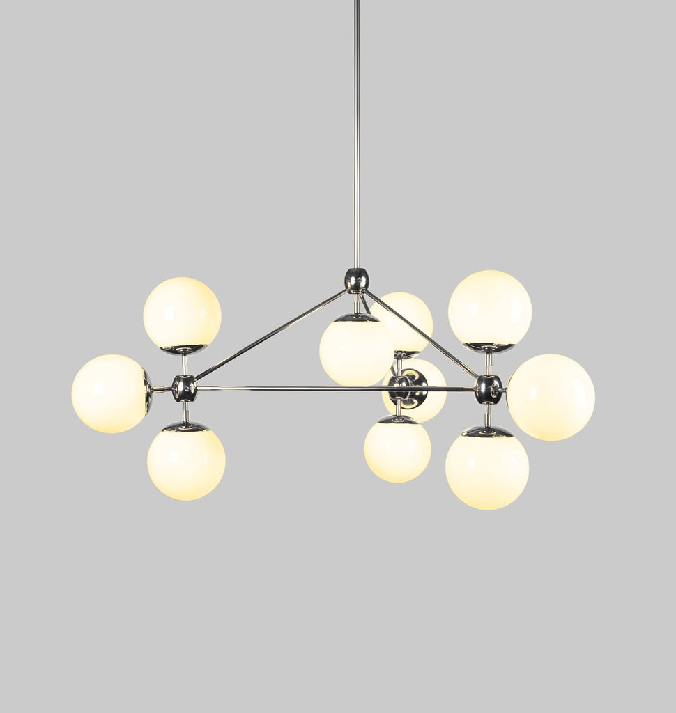 Chandelier - 3 Sided, 10 Globes (Polished nickel/Cream)