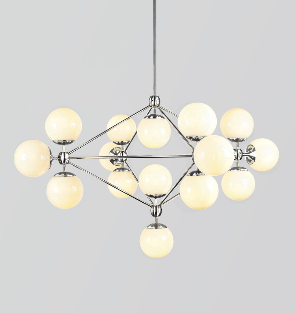 Chandelier - 4 Sided, 15 Globes (Polished nickel/Cream)