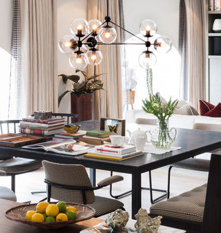 Chandelier   3 Sided, 10 Globes (Black/Clear) — The Russell, London
