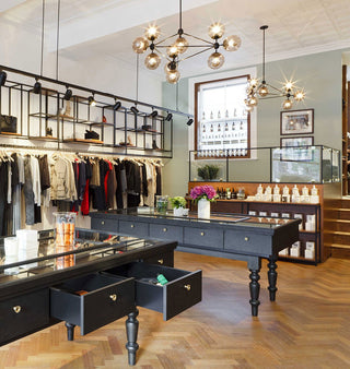 Chandelier   3 Sided, 10 Globes (Black/Smoke) — Want Apothecary, Montreal
