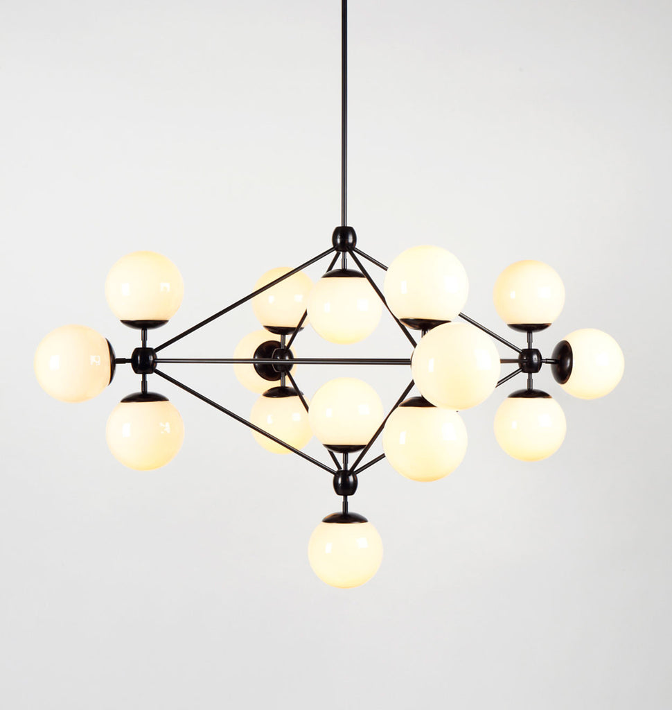Chandelier - 4 Sided, 15 Globes (Black/Cream)