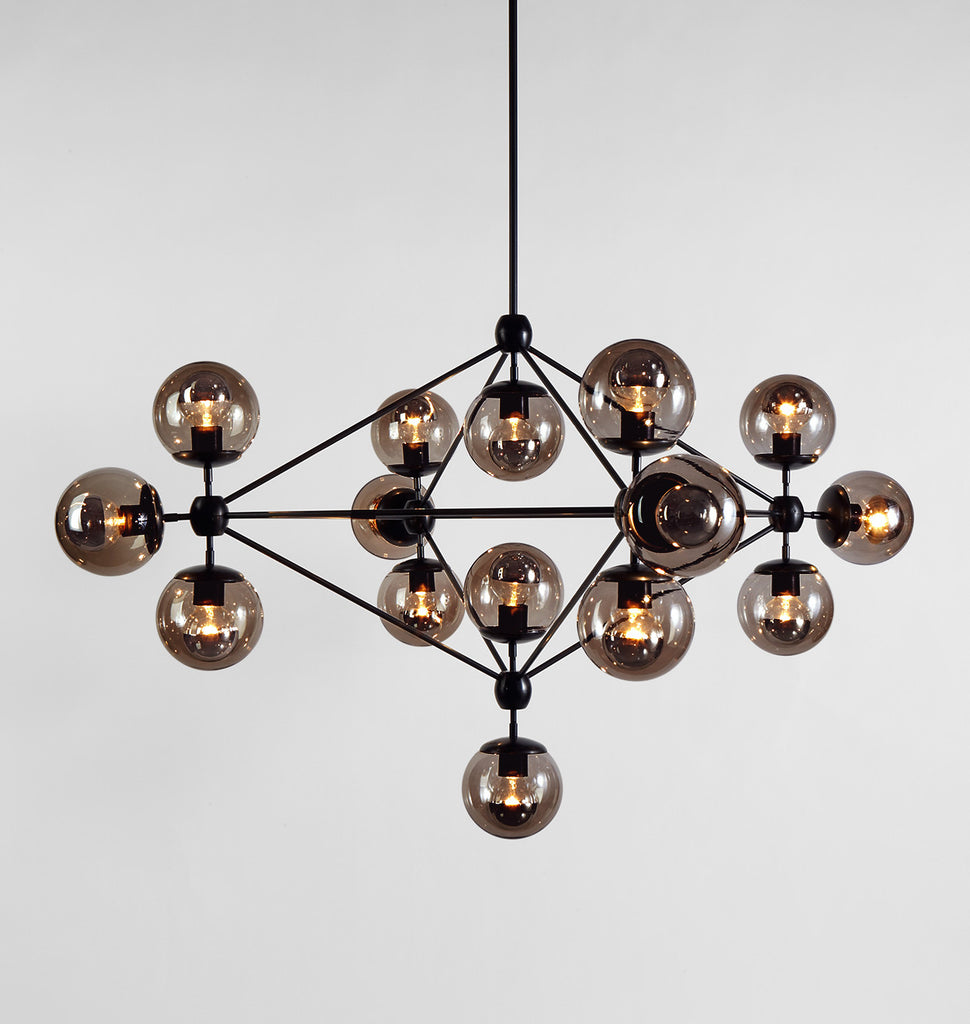 Chandelier - 4 Sided, 15 Globes (Black/Smoke)