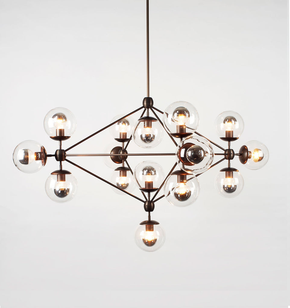 Chandelier - 4 Sided, 15 Globes (Bronze/Clear)