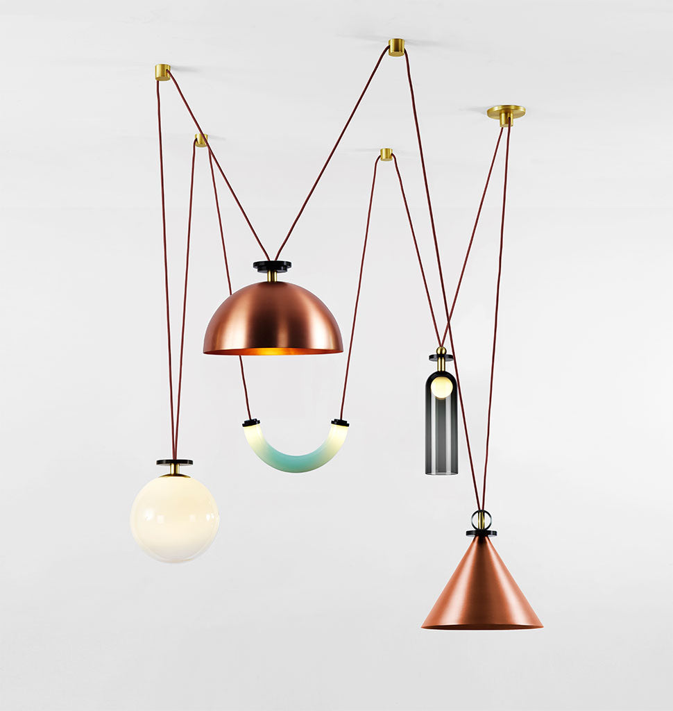 5-Piece Chandelier (Brushed brass copper/Brushed copper hemisphere)