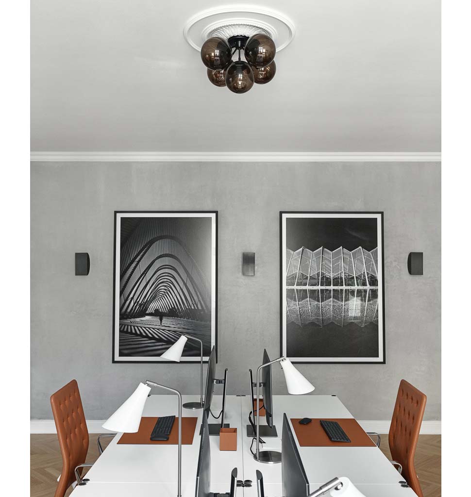Ceiling Mount - 5 Globes (Black/Smoke) — Berlin, Germany. Interior by Maria Murawsky. Image by Tom Kurek